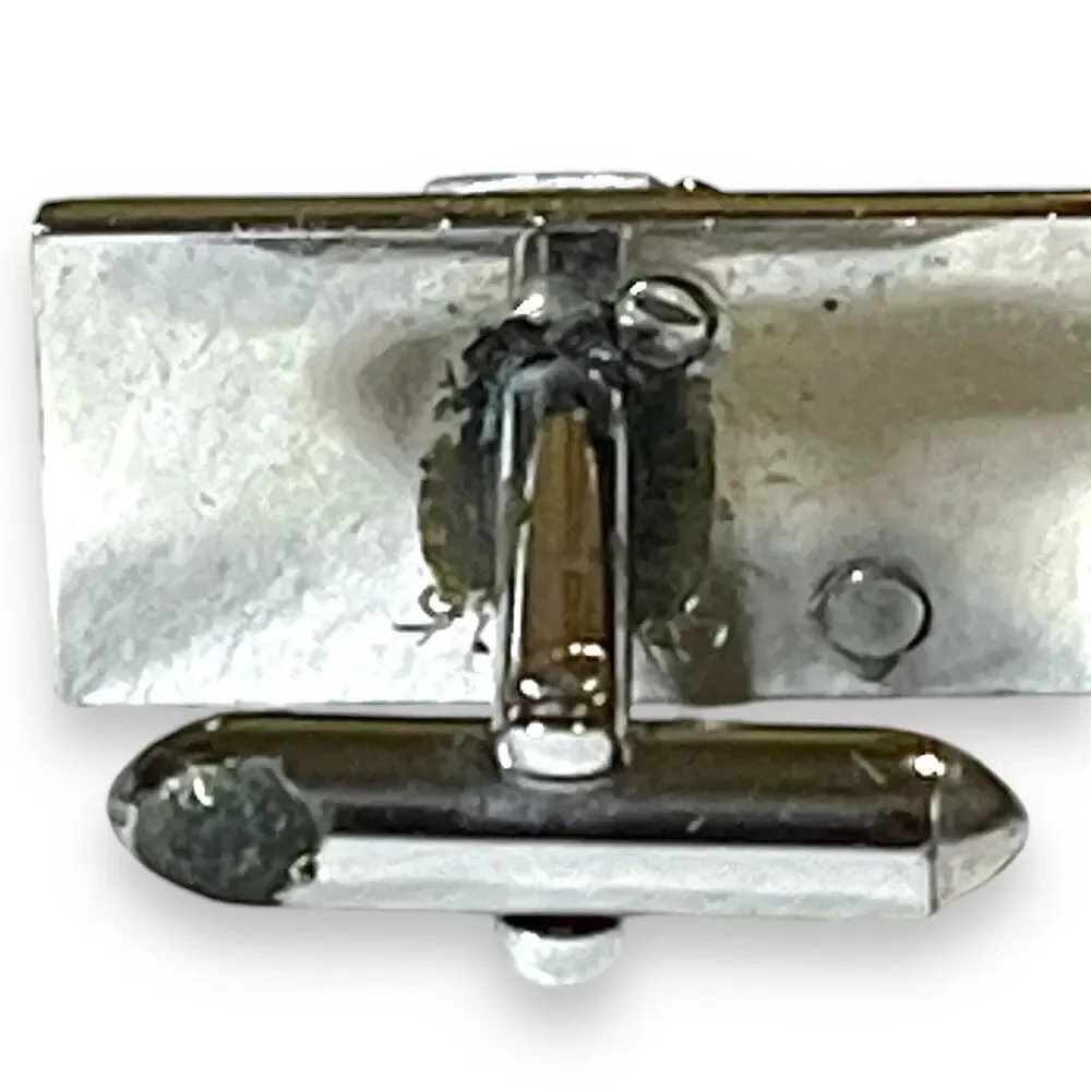 Vintage Swank Cufflinks Mens Silver Tone Blue Stripe Filigree Crosshatch Signed